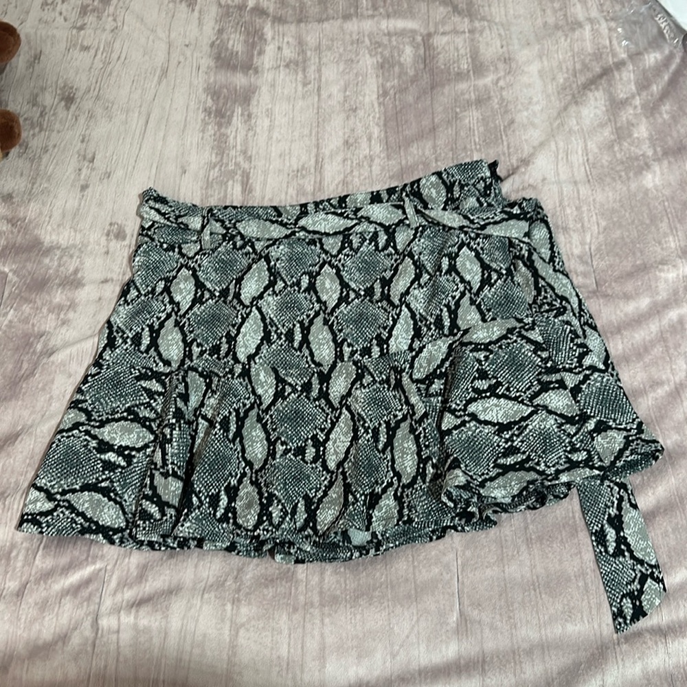 She and Sky Fray snake print skirt